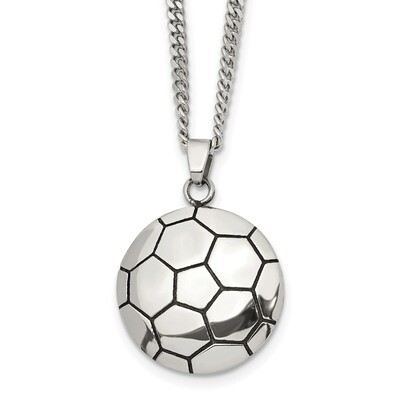 Soccer Ball 22 Inch Necklace Stainless Steel Antiqued Polished SRN2506-22 by Chisel, MPN: SRN2506-2…