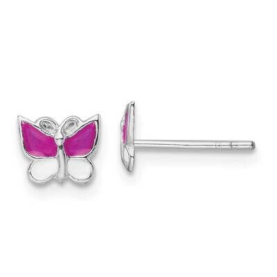 Enamel Kids Butterfly Post Earrings Sterling Silver Rhodium-plated QE16626, MPN: QE16626, 196904166…