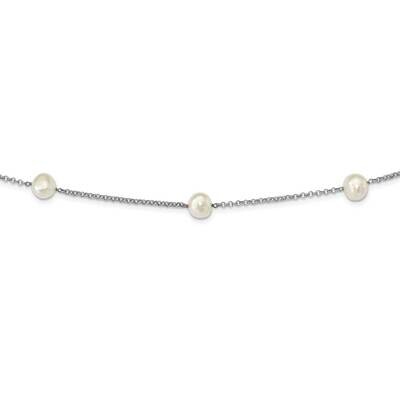 9-10mm White Baroq Freshwater Cultured Pearl 7-stat Necklace Sterling Silver Rhodium Plated QH5555-…