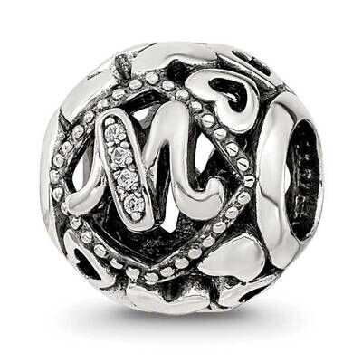 CZ Letter M Bead Sterling Silver QRS4106, MPN: QRS4106,