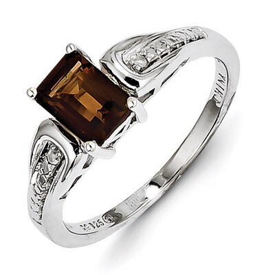 Smoky Quartz Ring Diamond Sterling Silver QR4540SQ, MPN: QR4540SQ, 883957464459