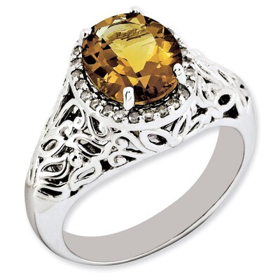 Oval Whiskey Quartz &amp; Diamond Ring Sterling Silver QR3285WQ, MPN: QR3285WQ, 883957153278
