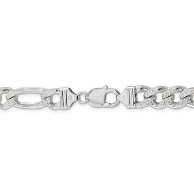 22 Inch 10.5mm Pav Flat Figaro Chain Sterling Silver QFF300-22, MPN: QFF300-22, 191101394409