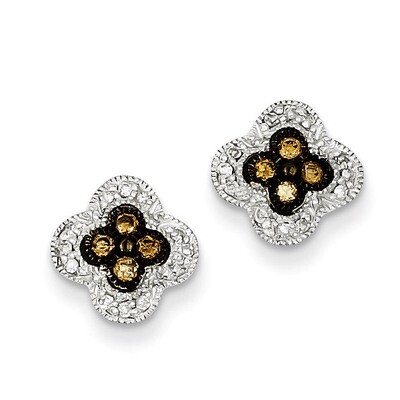 Champagne Diamond Small Flower Post Earrings Sterling Silver QE10700, MPN: QE10700, 883957025896