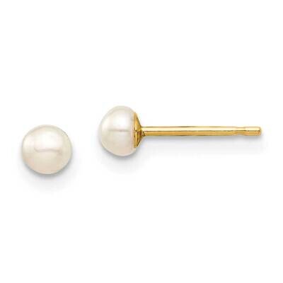 3-4mm White Button Freshwater Cultured Pearl Stud Post Earrings 14k Gold SE2935 by Madi K, MPN: SE2…