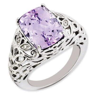 Pink Quartz &amp; Diamond Ring Sterling Silver QR3277PQ, MPN: QR3277PQ, 883957404479
