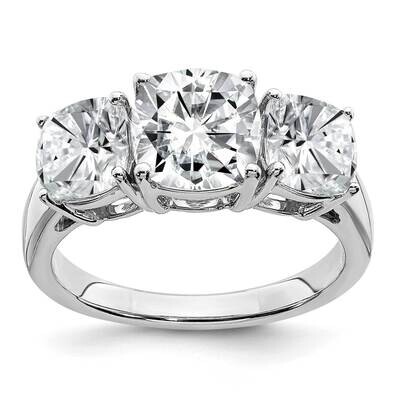4 1/5ct. Three Stone G H I True Light Cushion Moissanite Ring 14k White Gold RM6794-420-WMT, MPN: R…