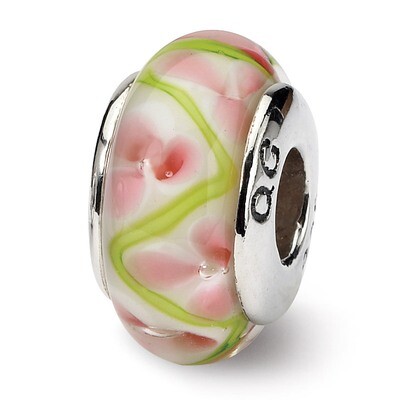 Pink Green Hand-blown Glass Bead Sterling Silver QRS602, MPN: QRS602, 883957725123