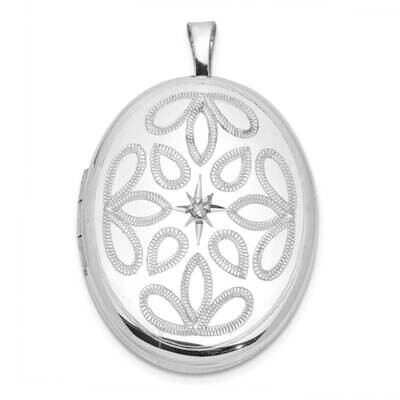 Diamond Leaves 26X20mm Oval Locket Sterling Silver Rhodium-plated QLS1057, MPN: QLS1057,