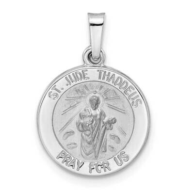 Satin Hollow St Jude Thaddeus Medal Pendant 14k White Gold Polished XR1935, MPN: XR1935,