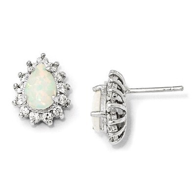 Cheryl M Opal Post Earrings Sterling Silver Cubic Zirconia QCM778, MPN: QCM778, 191101186851