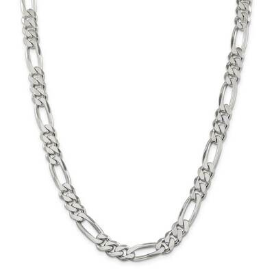 9mm Figaro Chain 24 Inch Sterling Silver Rhodium-Plated QFG250R-24, MPN: QFG250R-24,