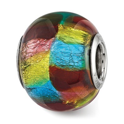 Multi-colored Metallic Glass Bead Sterling Silver QRS3830, MPN: QRS3830,