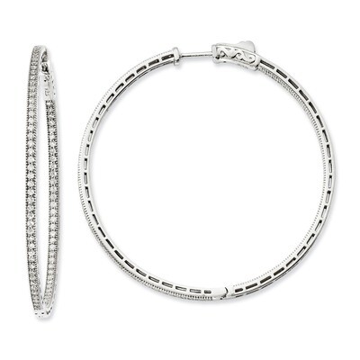 CZ In and Out Hoop Earrings Sterling Silver Rhodium-plated QE11071, MPN: QE11071, 191101385629