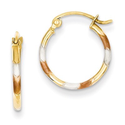 1.5mm Diamond Cut Hoop Earrings 14k Gold &amp; White and Rose Rhodium TL640, MPN: TL640, 886774960647