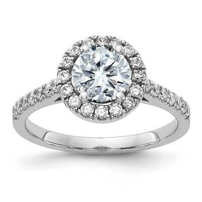 1 1/2ct. D E F Pure Light Round Halo Moissanite Engagement Ring 14k White Gold RM4452E-160-WMP-8, M…