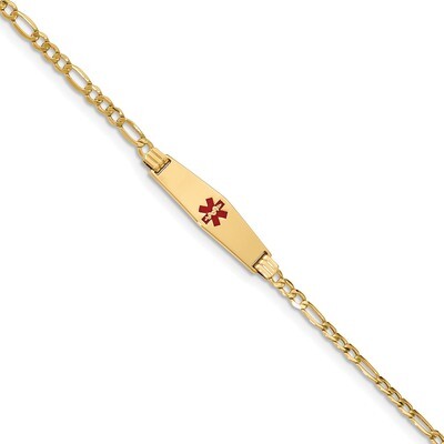 8 Inch Medical Soft Diamond Shape Red Enamel ID with Semi-Solid Link Bracelet 14k Gold XM556CC-8, M…