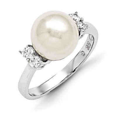 10-11Mm White Shell Bead &amp; CZ Ring Sterling Silver QMJR104W-6, MPN: QMJR104W, 886774294841