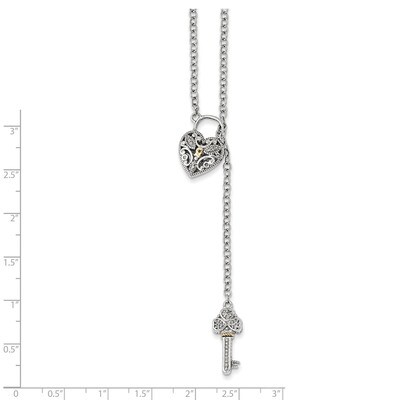 Diamond Heart Lock and Key Necklace Sterling Silver &amp; 14k Gold QTC1027, MPN: QTC1027, 191101385926