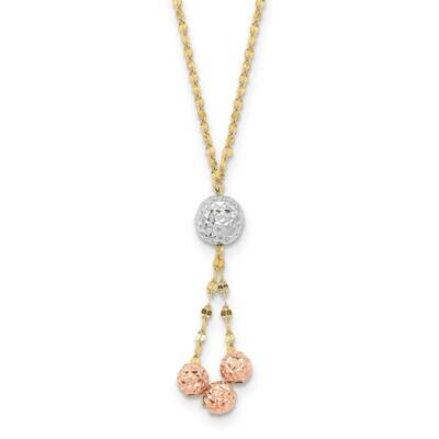 16 Inch with 2 In Extender Diamond-Cut Bead Fancy Necklace 16 Inch 14k Tri-Color Gold SF2918-16, MP…