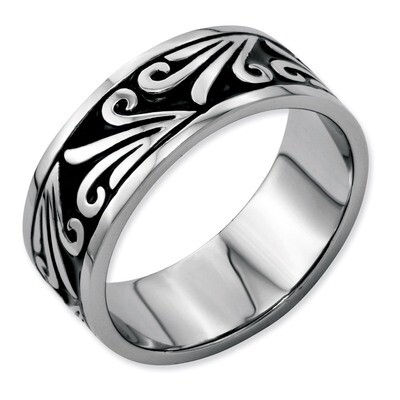 Fancy Design Antiqued 8mm Ridged Edge Band - Stainless Steel SR63 by Chisel, MPN: SR63, 886774033327