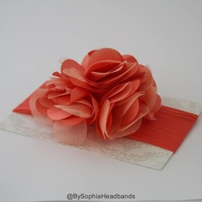 Baby Headband Coral Flower Headband Coral Baby Headband Big Flower Headband Flower Girl Headband Co…