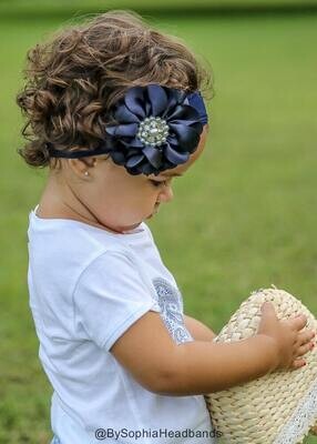 Baby Headband Headwrap Navy Blue Baby Headband Baby Girl Headband Photo Prop Big Flower Headband Fl…