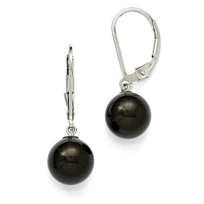 8-9Mm Round Black Shell Bead Leverback Earrings Sterling Silver QMJEL8B, MPN: QMJEL8B, 886774294056