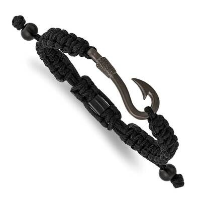 Gun Metal Ip Fishing Hook Black Nylon Adj Bracelet Stainless Steel Brushed SRB2799, MPN: SRB2799, 1…