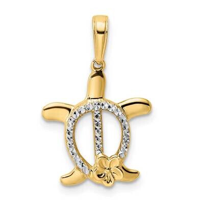 Turtle with Flower Pendant 14k Gold and White Rhodium Diamond-Cut M2993, MPN: M2993, 196904088715