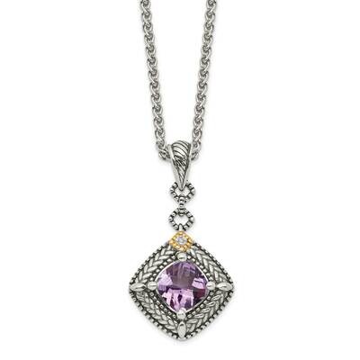 Amethyst &amp; Diamond Dangle Necklace Sterling Silver with 14k Gold Accent QTC1577, MPN: QTC1577, 8839…