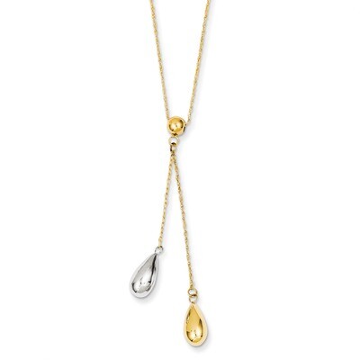 Yellow and White Gold Teardrop Puff Lariat Necklace 14K SF1892-18, MPN: SF1892-18, 883957314655