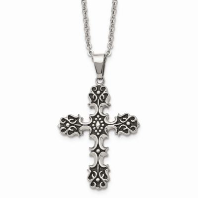 Cross Pendant Necklace Stainless Steel Antiqued SRN507-22 by Chisel, MPN: SRN507-22, 886774040813