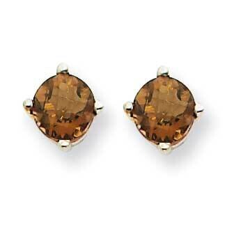 4mm Round Checker-Cut Smoky Quartz Earrings 14k White Gold XE71WCQ, MPN: XE71WCQ, 883957097121
