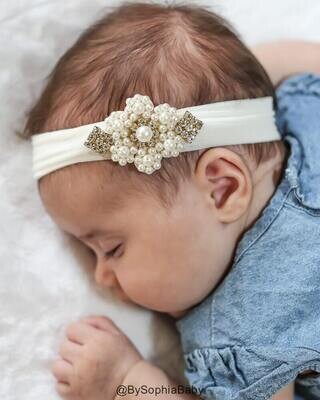 Baby Headband Baby Pearl Flower Headband Newborn Ivory Head band Baby Pearl Headband Flower Girl He…