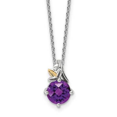 Sterling Silver with Leaf Circle 1.61Am Amethyst Necklace 18 Inch 14k Gold QTC1747, MPN: QTC1747,