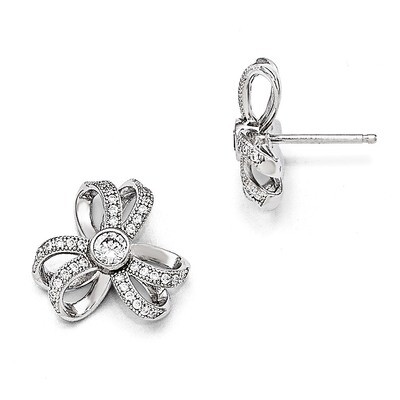 Flower Post Earrings Sterling Silver &amp; Cubic Zirconia QMP1187, MPN: QMP1187, 883957041827