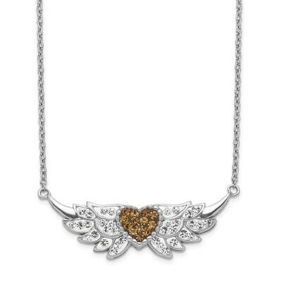 Enameled Crystal Heart with Wings Necklace Sterling Silver QG5173-18, MPN: QG5173-18, 886774093826