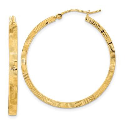 Textured Diamond-Cut Square Tube Hoop Earrings 14k Gold Polished TF2050, MPN: TF2050, 883957987972