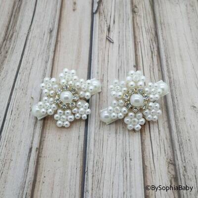 Pearl Bow Hair Clip set Ivory Bow Hair Clip Pearl Baby Hair Clip Flower Girl Hair Clip Baptism Hair…