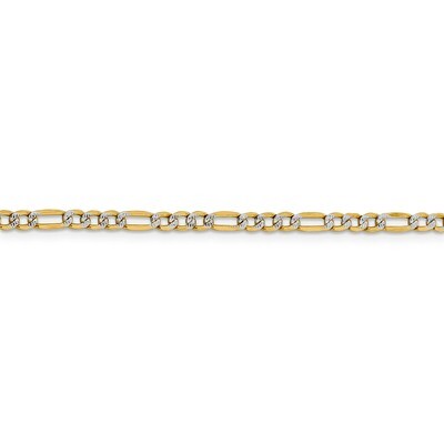 8 Inch 3.2mm Semi-solid Pave Figaro Chain 14k Gold &amp; Rhodium PWC080-8, MPN: PWC080-8, 191101833595