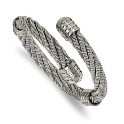 Adjustable Twist Wire Cuff Bangle Stainless Steel Polished SRB2096 by Chisel, MPN: SRB2096, 1911011…