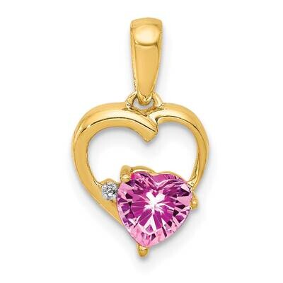 Created Pink Sapphire &amp; Diamond Heart Pendant 14k Gold PM5242-CPS-004-YA, MPN: PM5242-CPS-004-YA, 8…