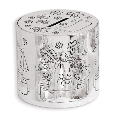 Birth Record Baby Polished Metal Bank Silver-plated GM8375