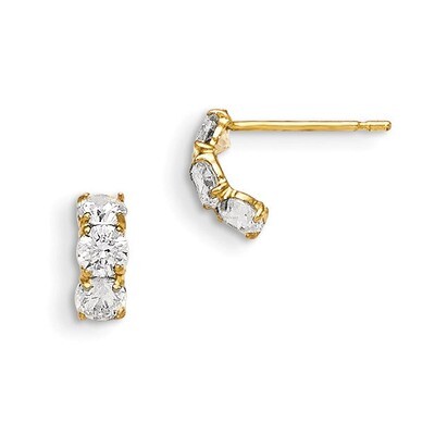 CZ Children&#39;S Three Stone Post Earrings 14k Gold GK630, MPN: GK630, 191101365836