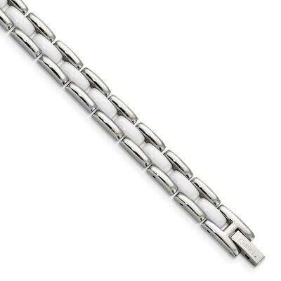 White Ceramic 8 Inch Bracelet Stainless Steel SRB800-8 by Chisel, MPN: SRB800-8, 886774989143