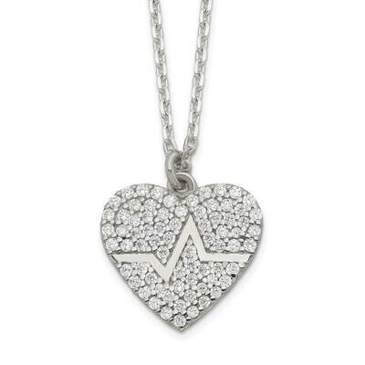 Heartbeat In CZ Diamond Heart Necklace 16 Inch Sterling Silver QG6079-16, MPN: QG6079-16, 196904162…