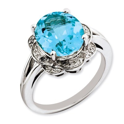 Swiss Blue Topaz &amp; Diamond Ring Sterling Silver QR3313BT, MPN: QR3313BT, 883957404547