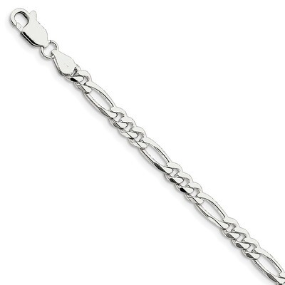 8 Inch Plated 5.25mm Figaro Chain Sterling Silver Rhodium QFG150R-8, MPN: QFG150R-8, 886774014852