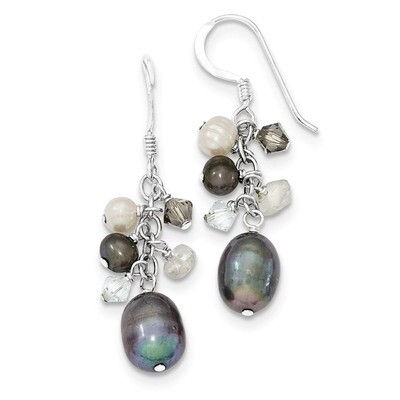 Blue Crystal Peacock &amp; White Cultured Pearl Earrings Sterling Silver QE2556, MPN: QE2556, 191101188…